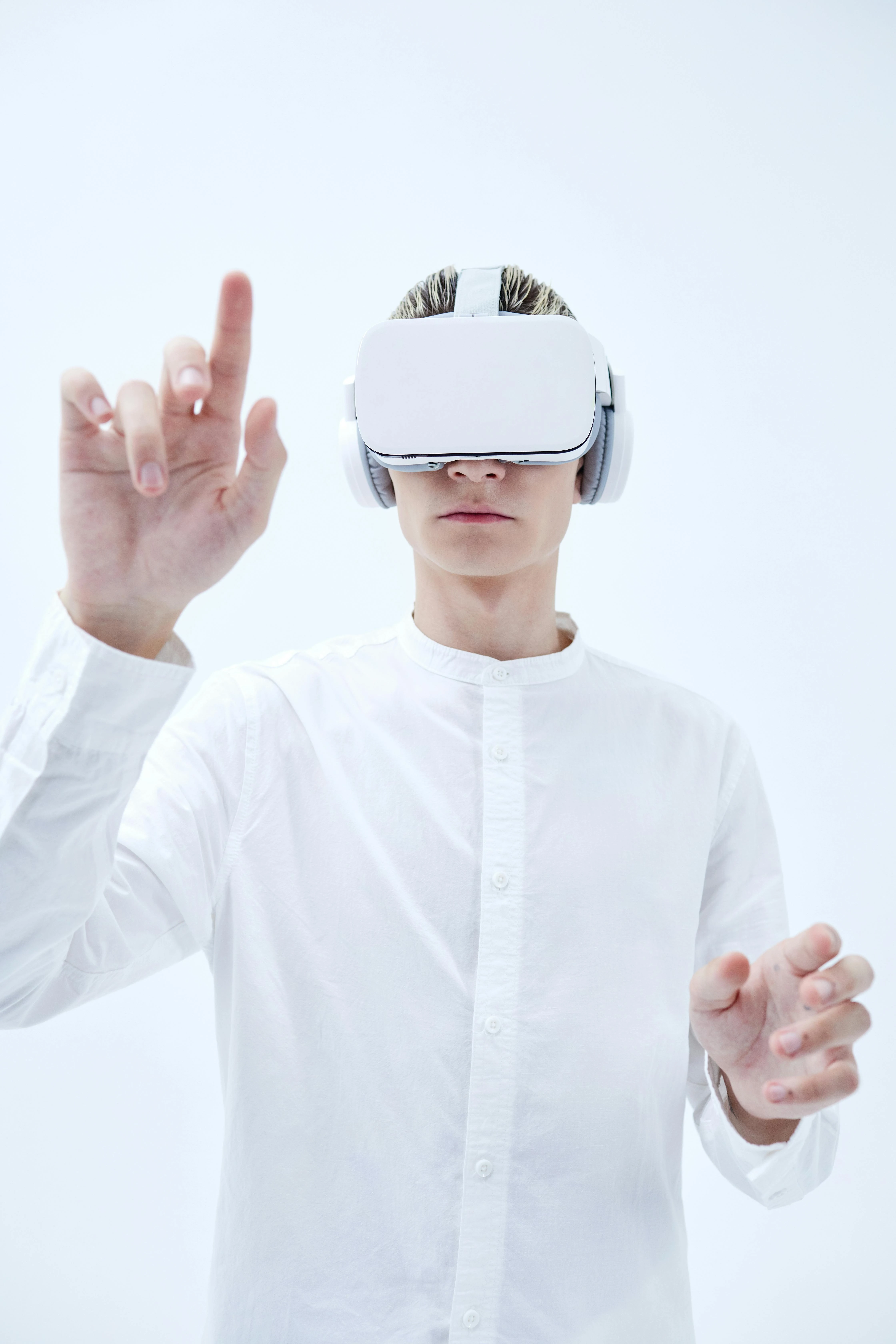 A person interacting with AI through a VR interface